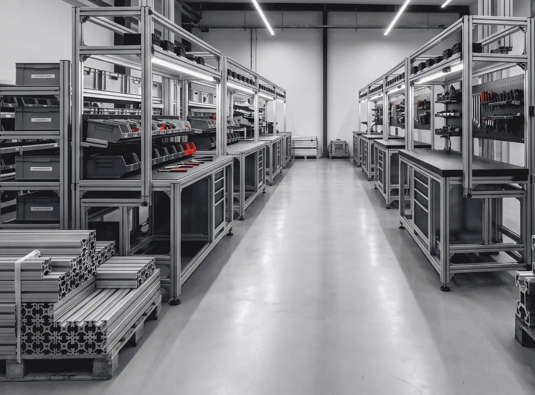 Montaż stanowiska roboczego z profili aluminiowych za pomocą klucza imbusowego
